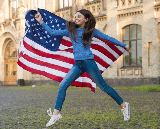 Small girl and U.S. flag